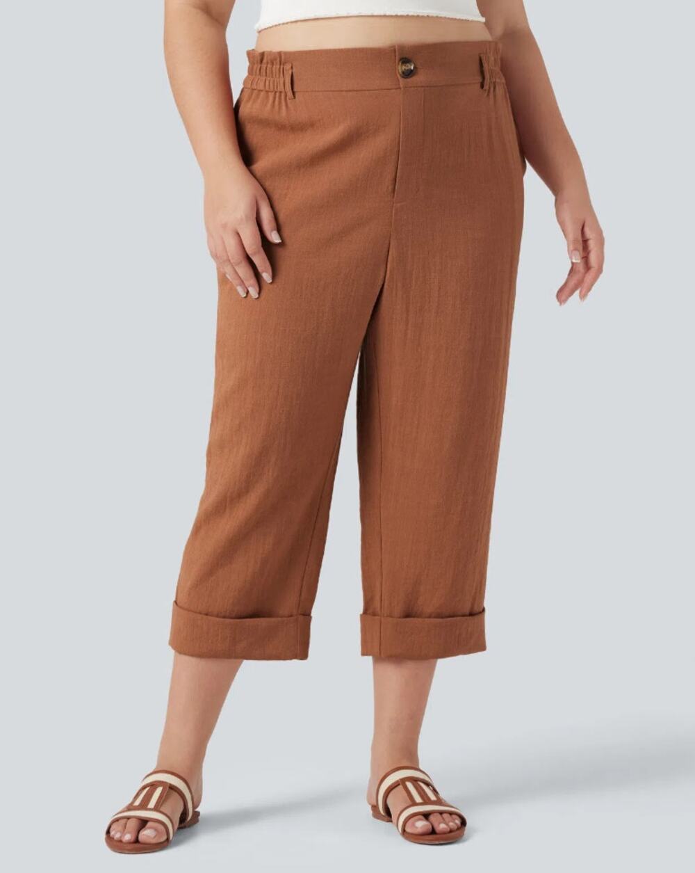 Halara NEW High Waisted Capri Linen-Feel Resort Pants 2X Sierra Pockets